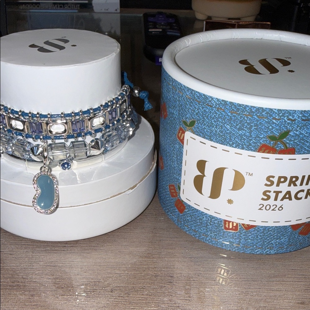 JP Stackable Blue and Silver Charm Bracelet Set